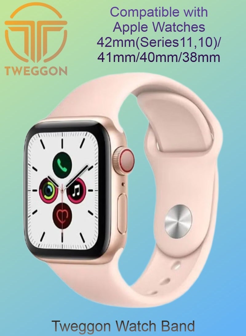TWEGGON Silicone Sport Band/Strap for Apple Watch All Series Compatible with 42mm(Series 11/10)/41mm/40mm/38mm Pink Sand - Image 1